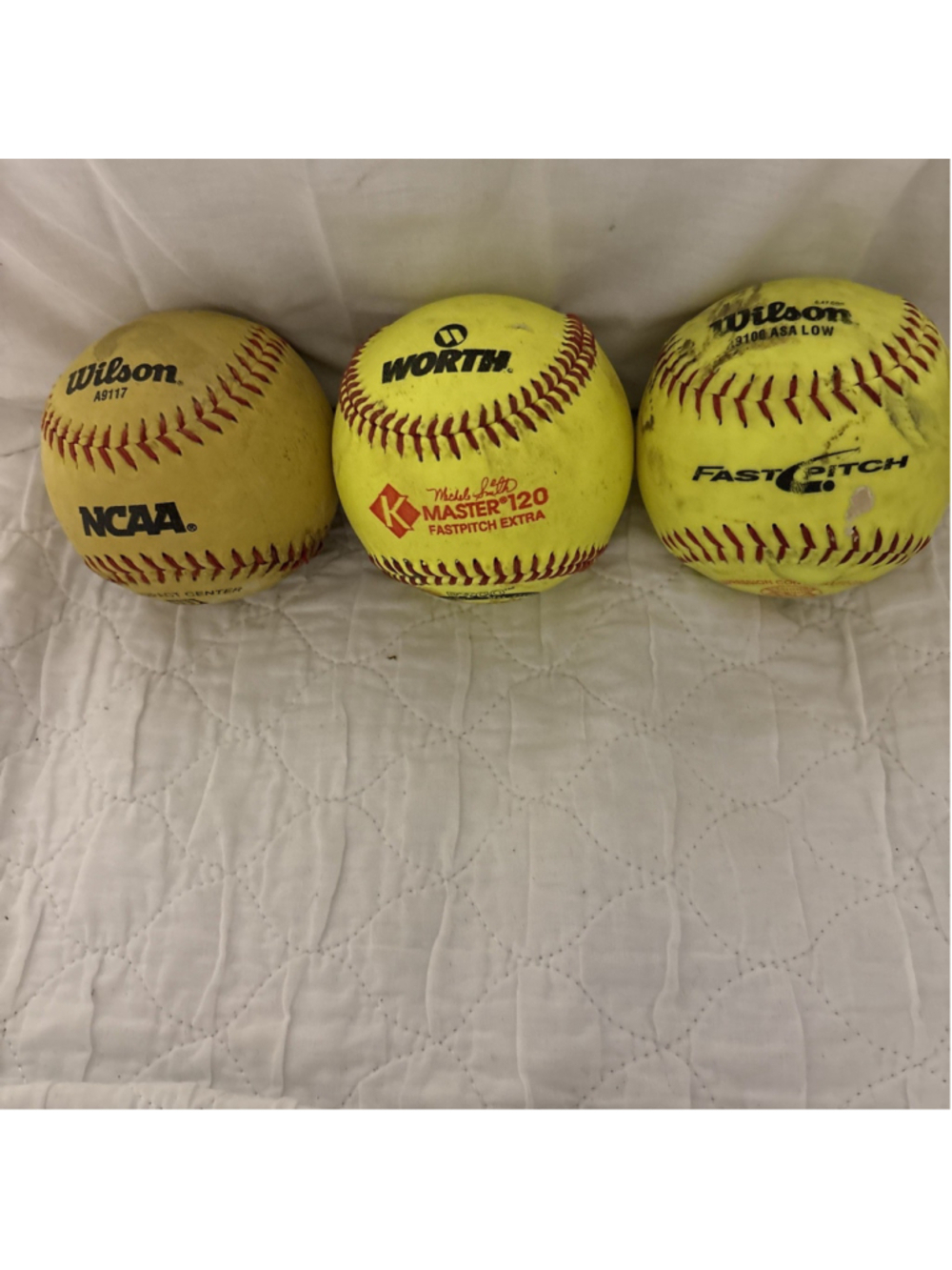 Lot Of 3 Fastpitch Softballs Wilson & Worth